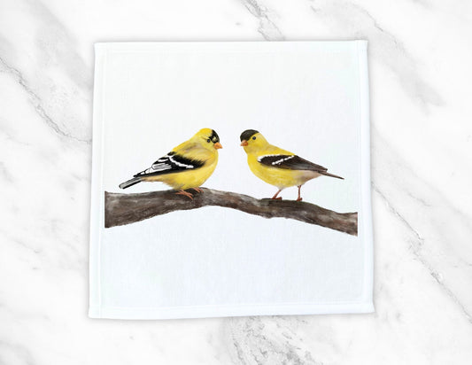 Pair of Goldfinches on Branch Washcloth - MerikaArt