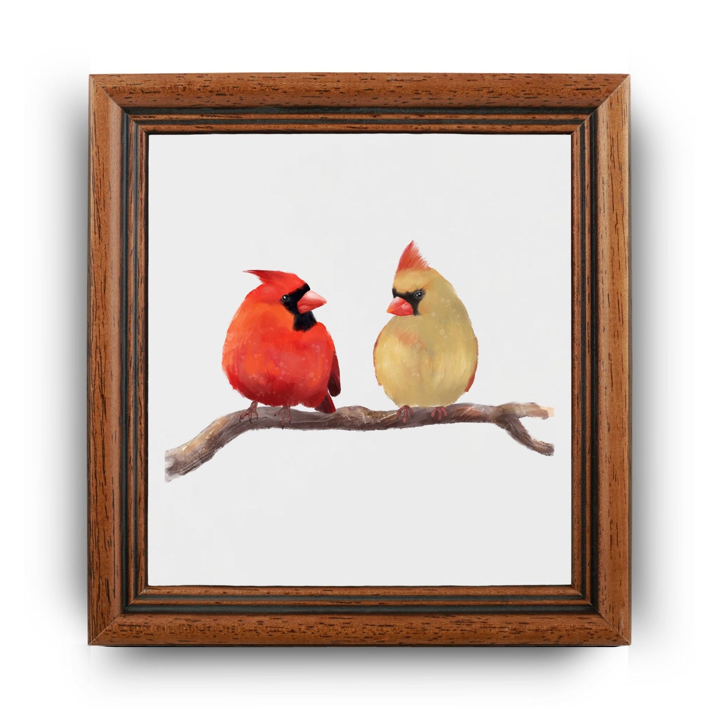 Pair of Northern Cardinals Ceramic Tile – Handcrafted Bird Lover Artwork - MerikaArt