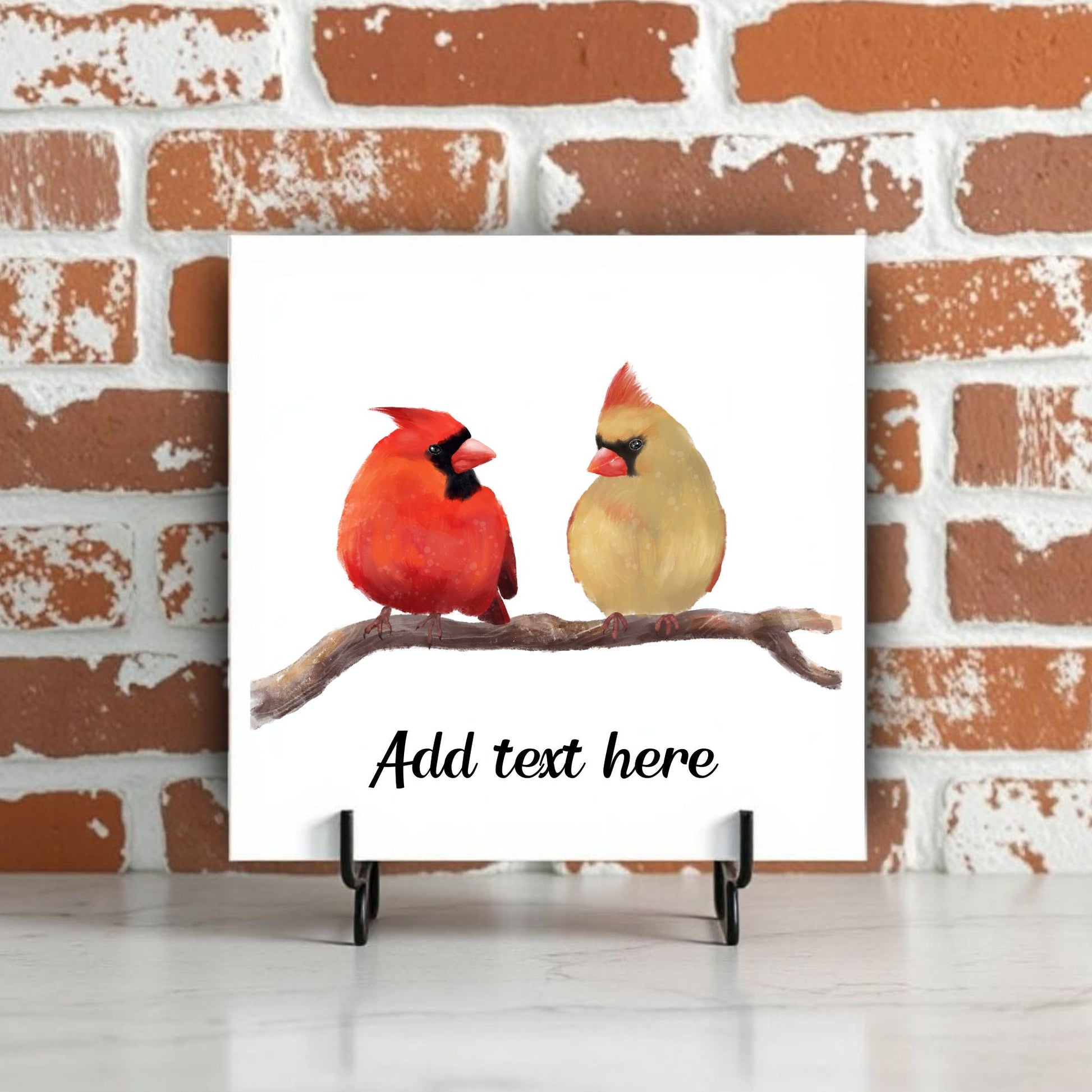 Pair of Northern Cardinals Ceramic Tile – Handcrafted Bird Lover Artwork - MerikaArt