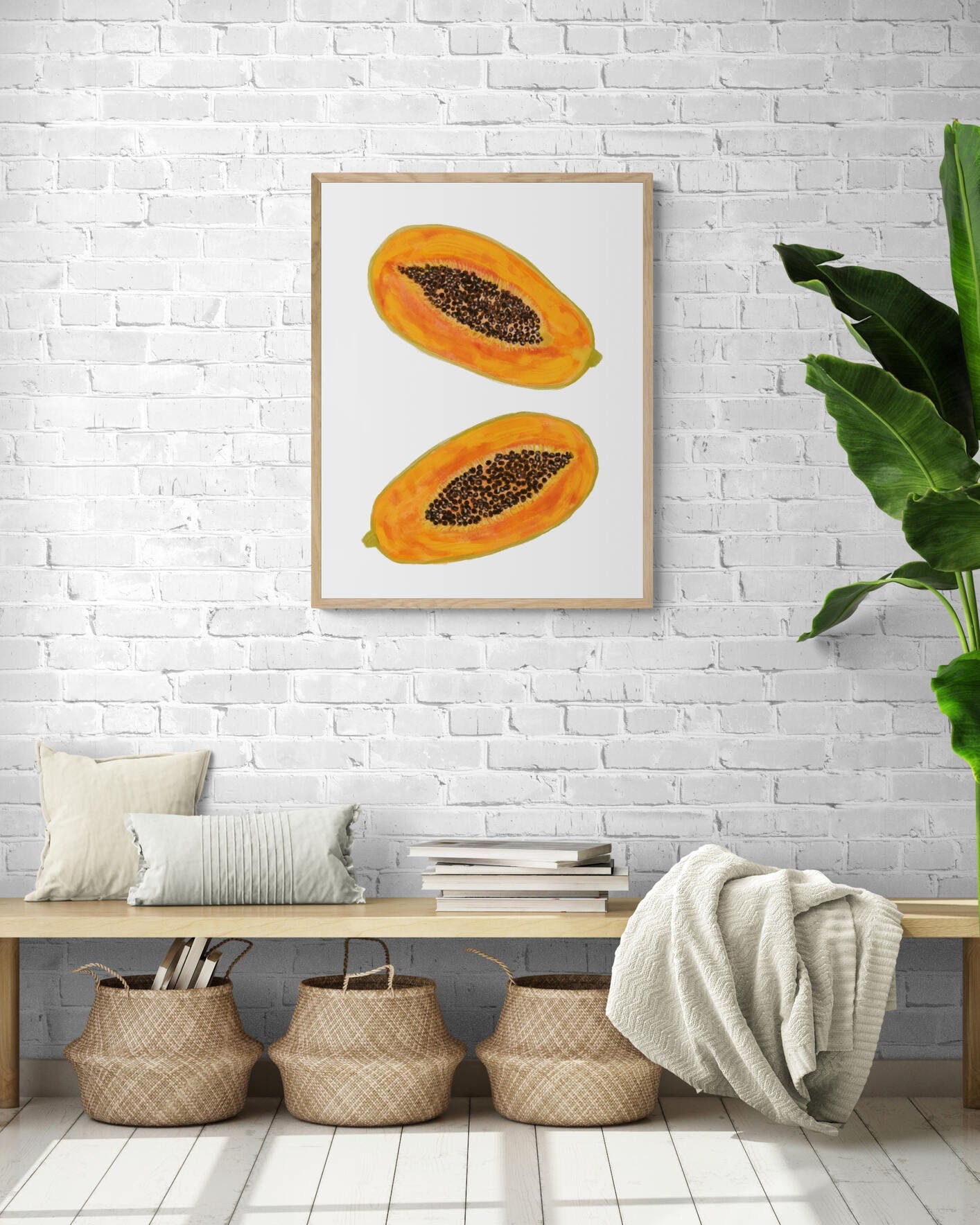 Papaya Art Print, Papaya Wall Art, Kitchen Wall Hanging, Dining Room Decor, Tropical Fruit Painting, Fruit Illustration, Farmhouse Decor - MerikaArt