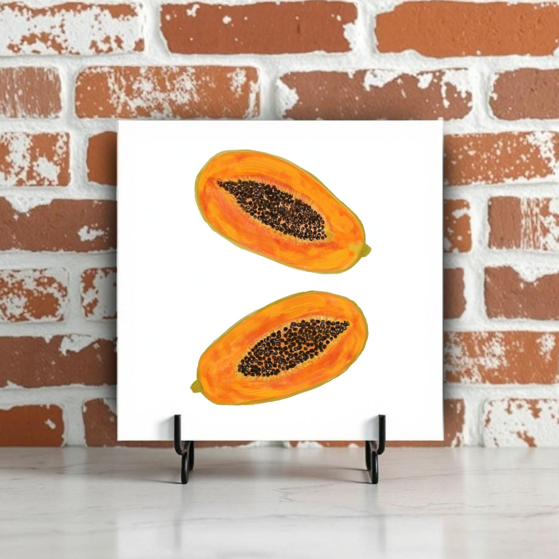 Papaya Ceramic Tile – Handcrafted Tropical Fruit Art - MerikaArt