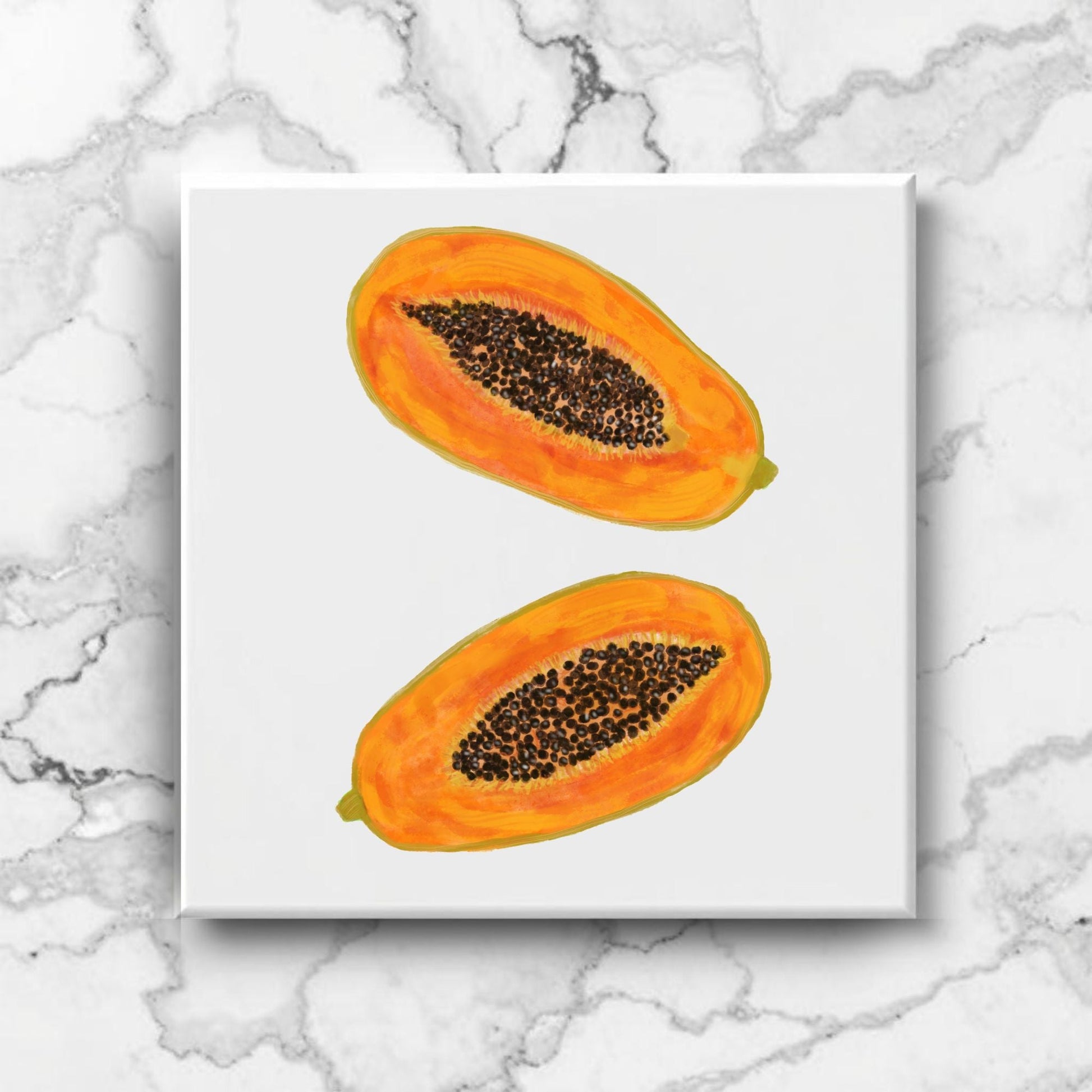 Papaya Ceramic Tile – Handcrafted Tropical Fruit Art - MerikaArt