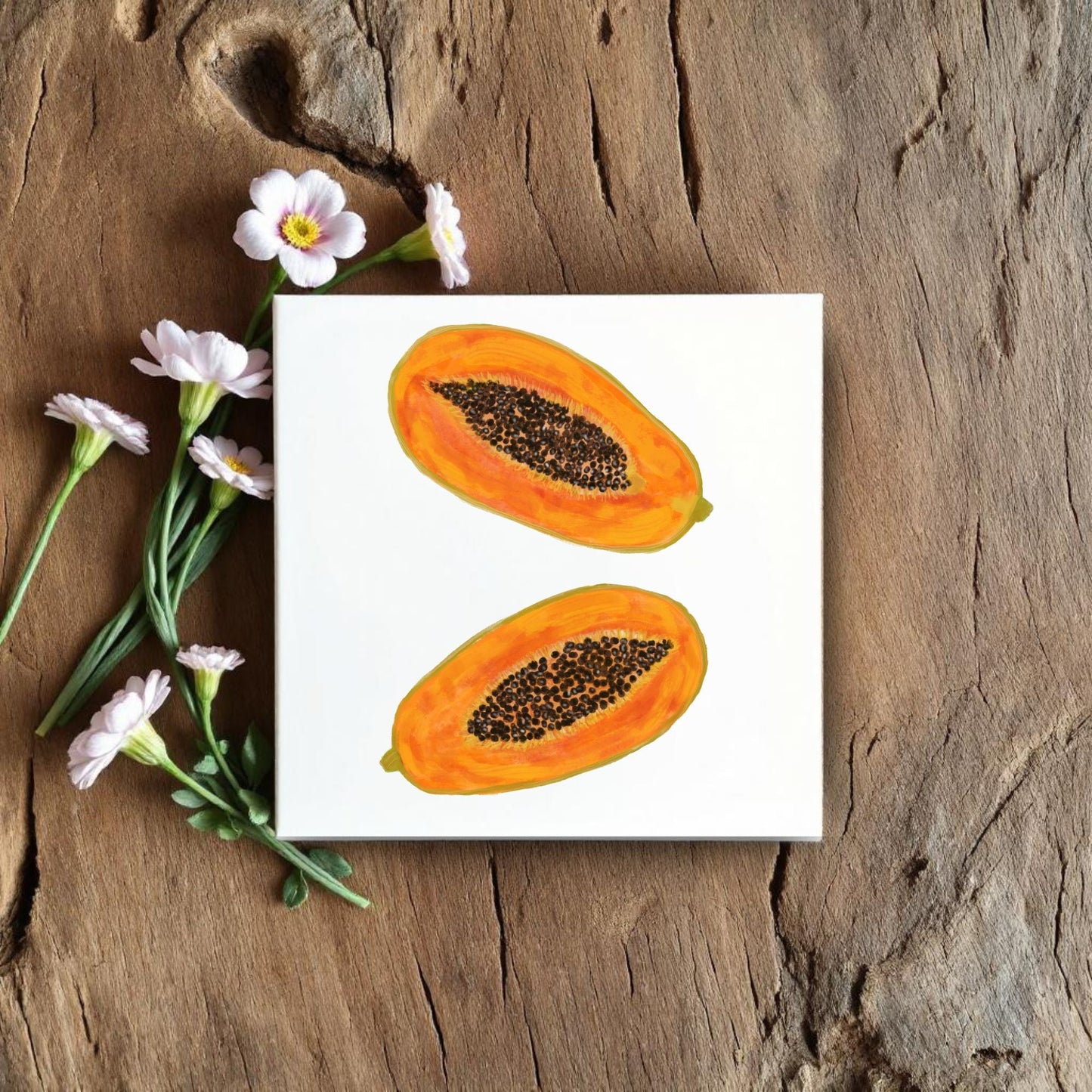 Papaya Ceramic Tile – Handcrafted Tropical Fruit Art - MerikaArt