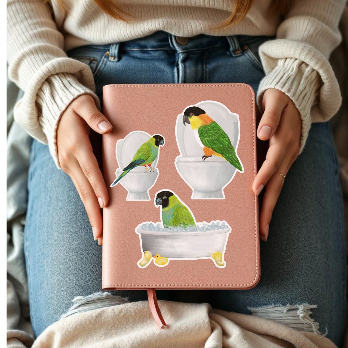 Parrot on Toilet Vinyl Sticker - MerikaArt