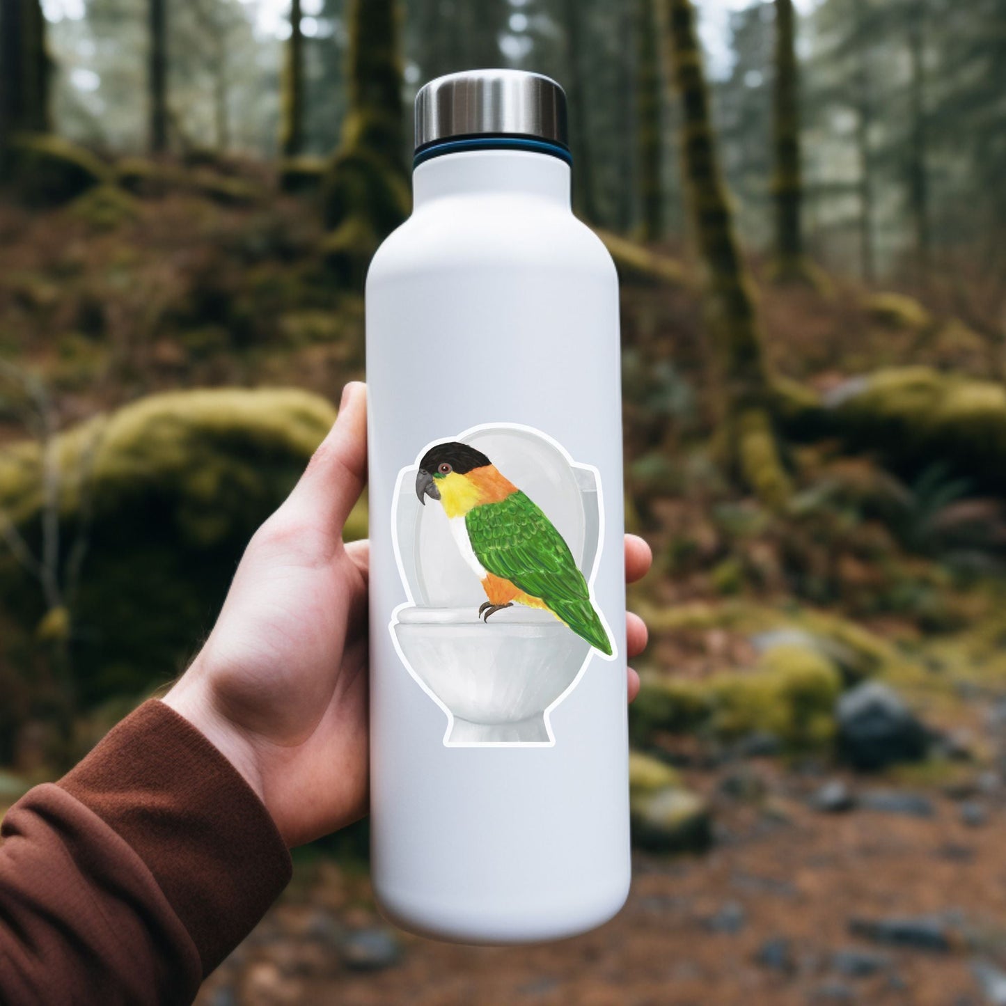 Parrot on Toilet Vinyl Sticker - MerikaArt