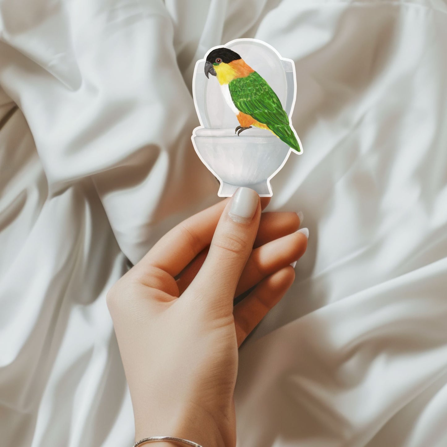 Parrot on Toilet Vinyl Sticker - MerikaArt