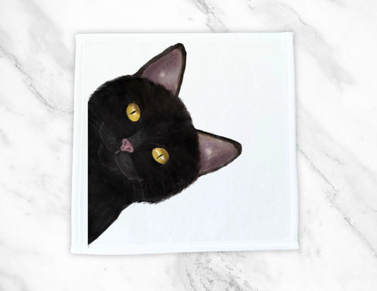 Peek - A - Boo Black Cat Washcloth - MerikaArt