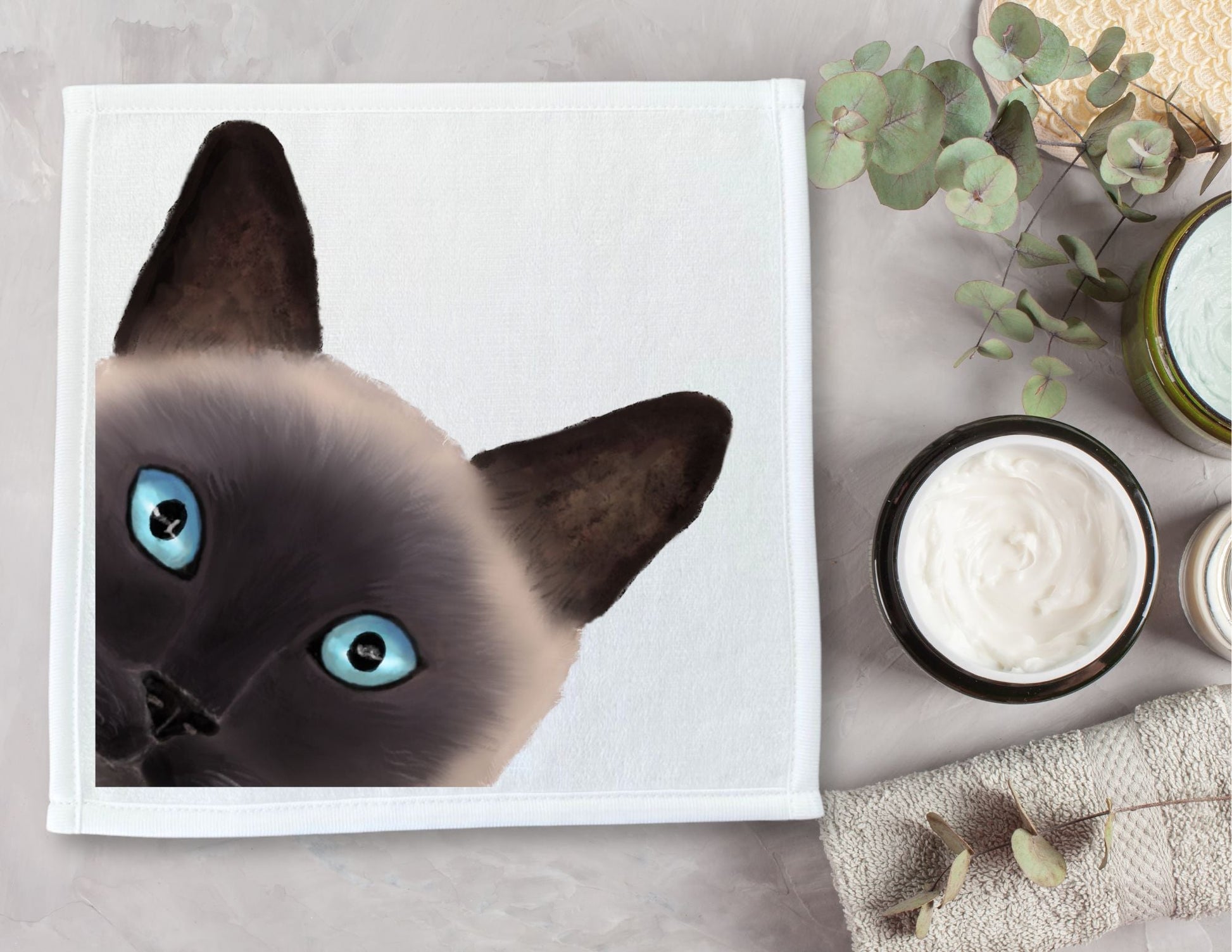 Peek - a - Boo Siamese Cat Washcloth - MerikaArt