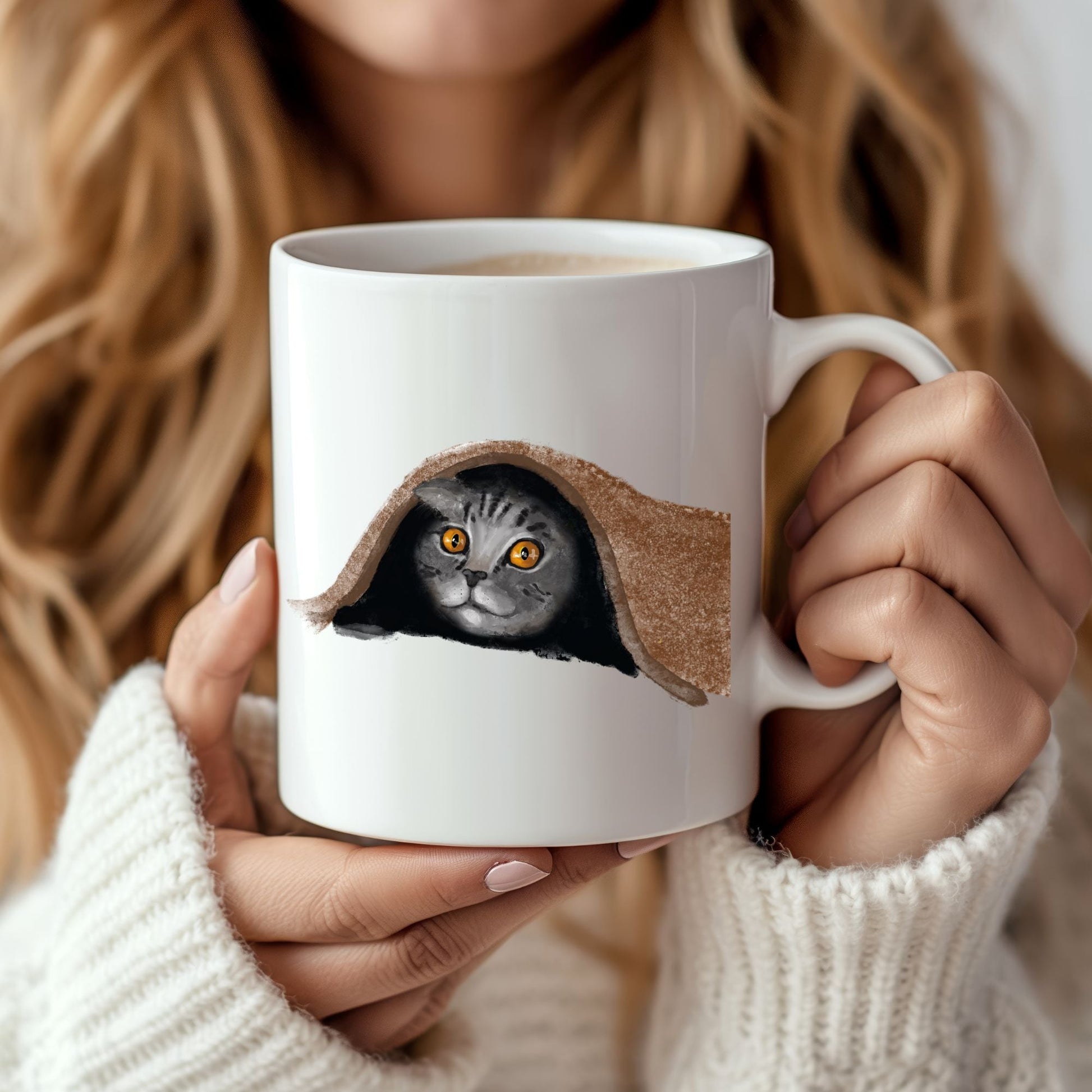 Peekaboo Gray Tabby Cat Mug - MerikaArt