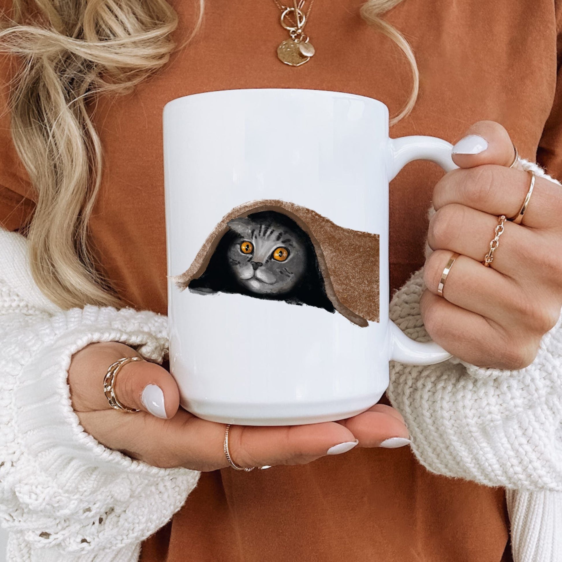 Peekaboo Gray Tabby Cat Mug - MerikaArt
