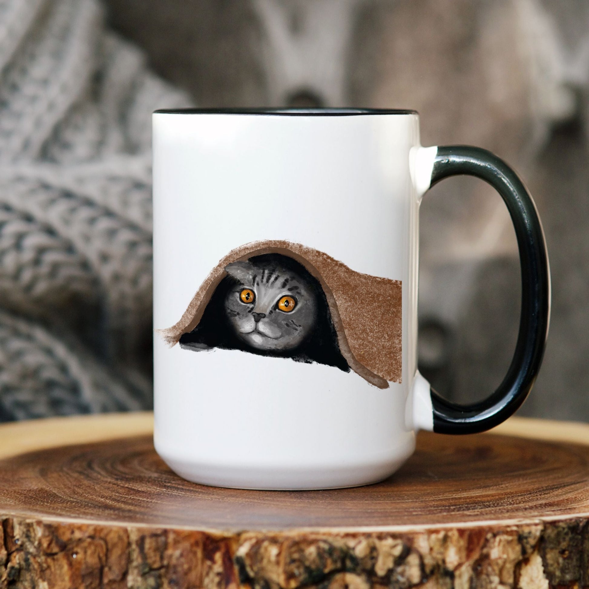 Peekaboo Gray Tabby Cat Mug - MerikaArt