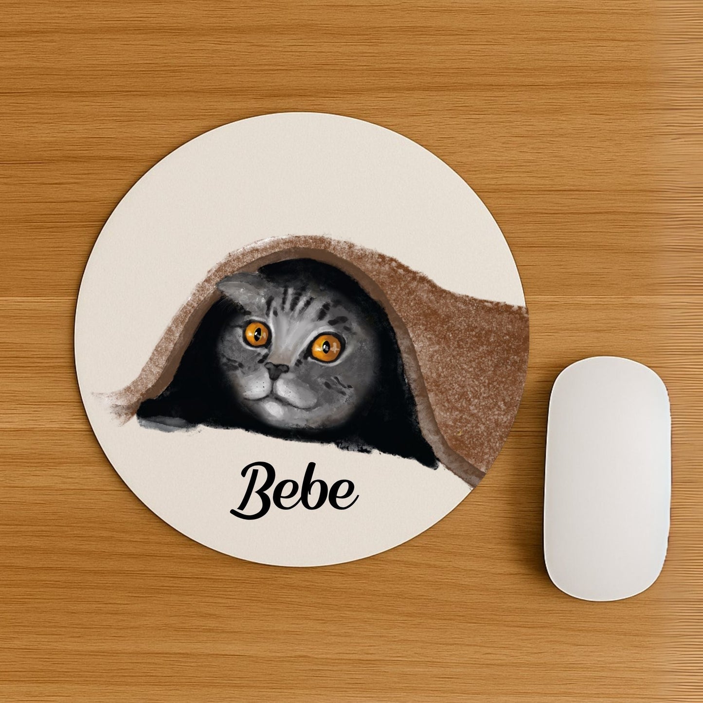 Peekaboo Grey Tabby Cat Mousepad - MerikaArt