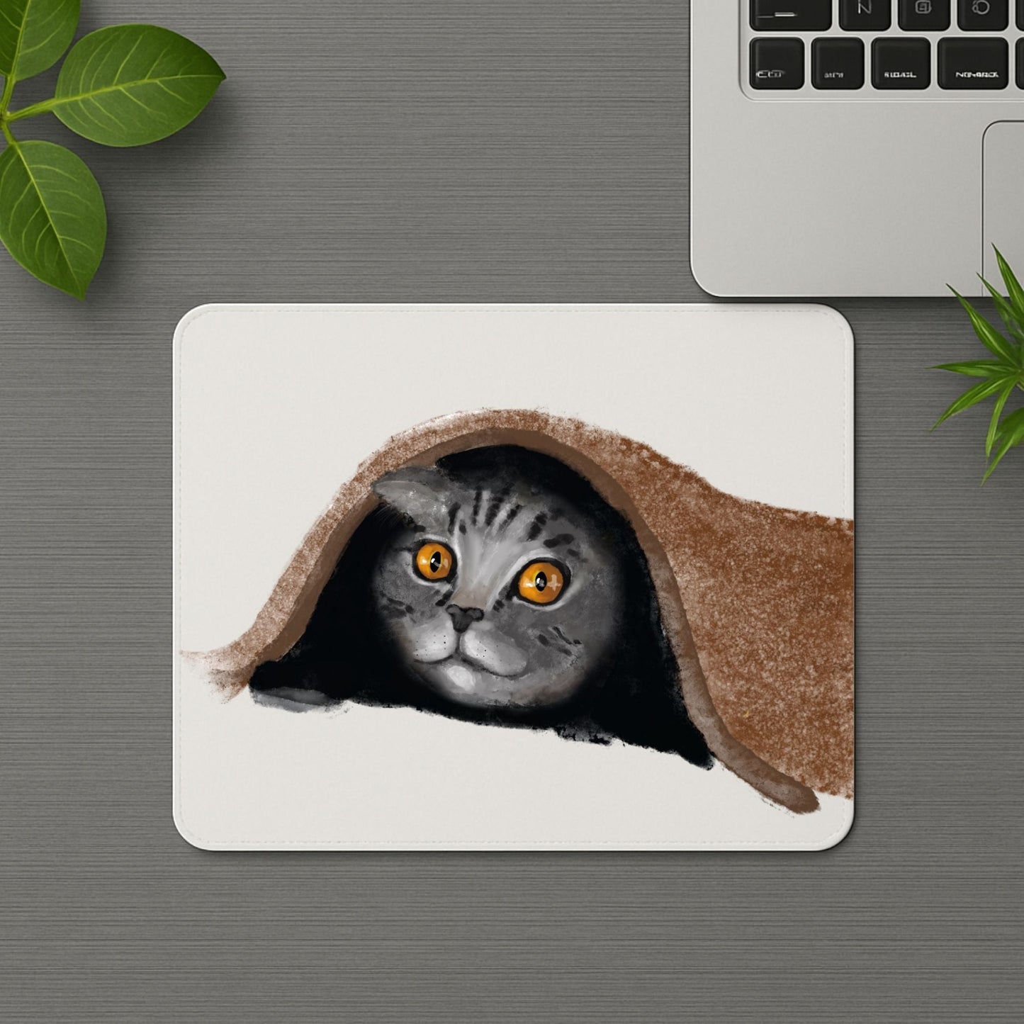 Peekaboo Grey Tabby Cat Mousepad - MerikaArt