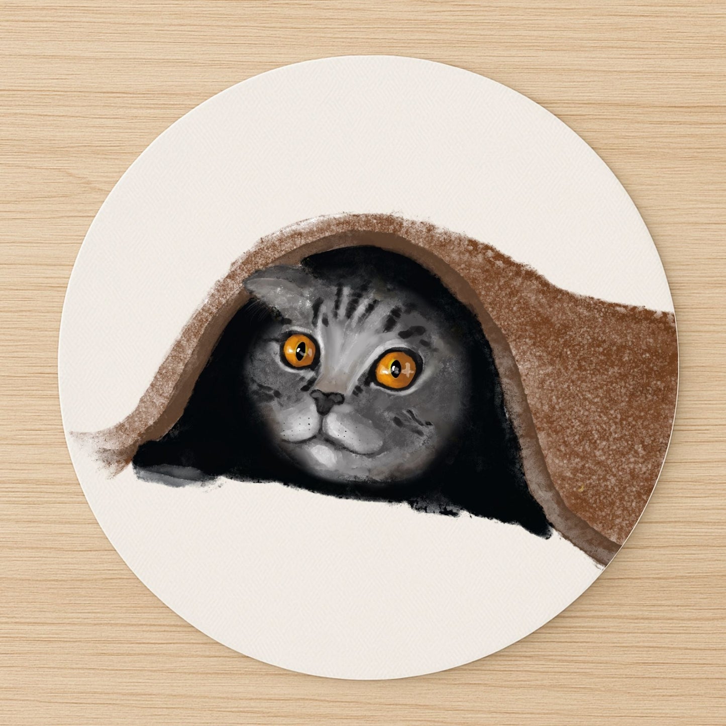 Peekaboo Grey Tabby Cat Mousepad - MerikaArt