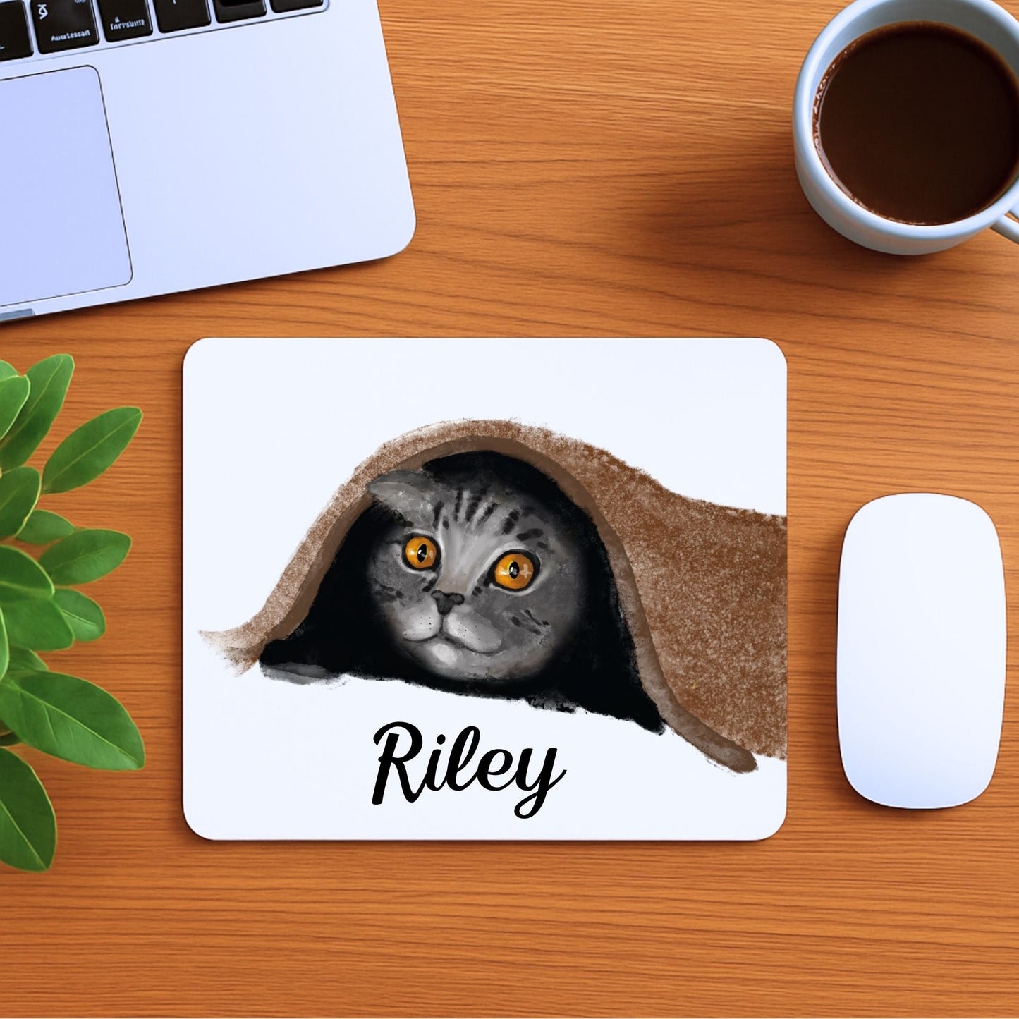 Peekaboo Grey Tabby Cat Mousepad - MerikaArt