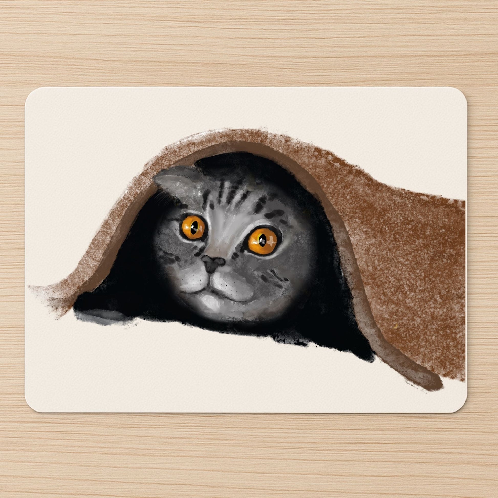 Peekaboo Grey Tabby Cat Mousepad - MerikaArt