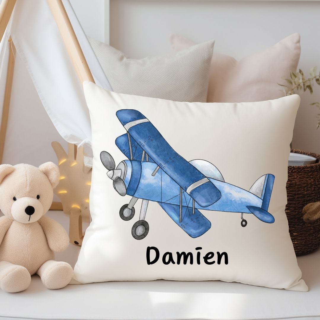 Personalized Blue Airplane Kids Pillow - MerikaArt