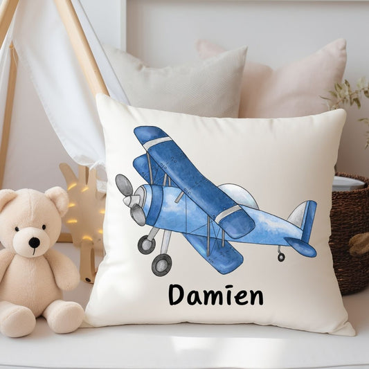 Personalized Blue Airplane Kids Pillow - MerikaArt