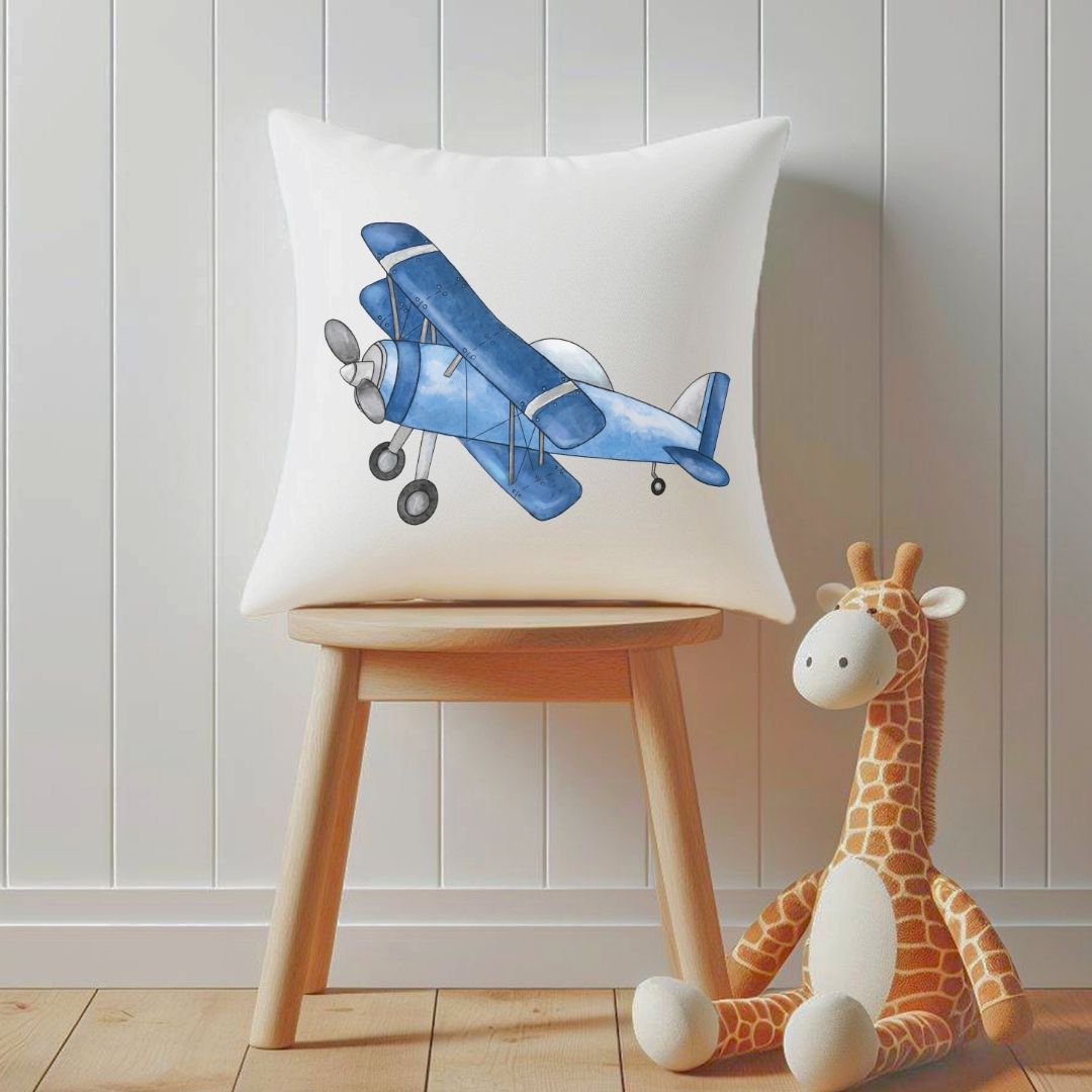 Personalized Blue Airplane Kids Pillow - MerikaArt