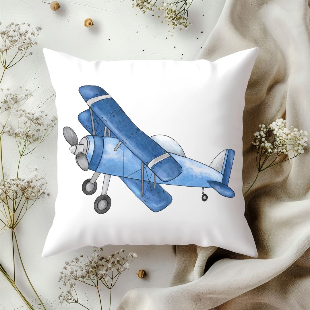 Personalized Blue Airplane Kids Pillow - MerikaArt