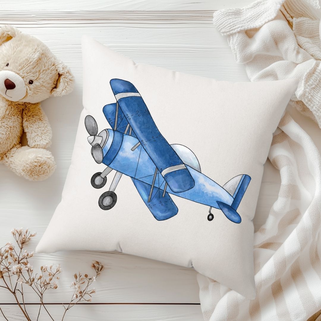 Personalized Blue Airplane Kids Pillow - MerikaArt