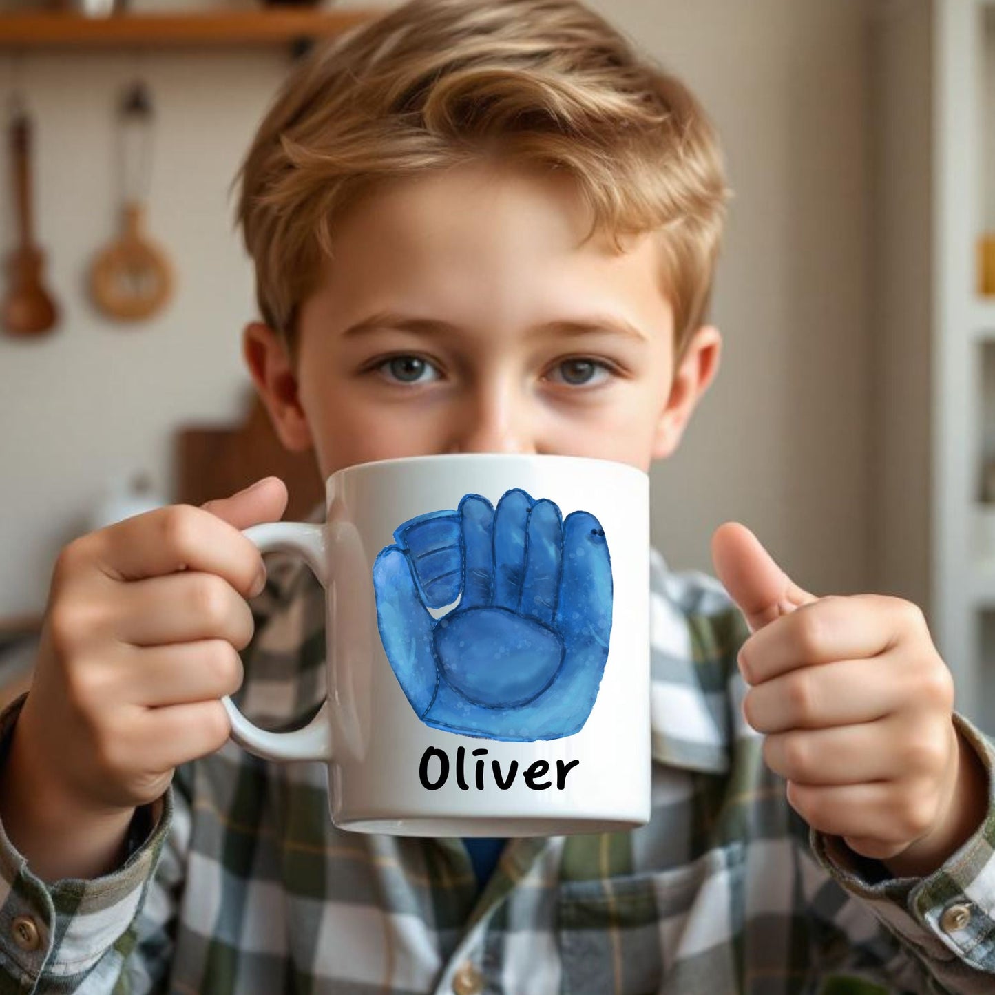 Personalized Blue Baseball Glove Mug - MerikaArt