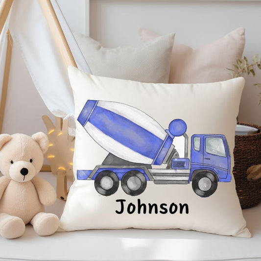 Personalized Blue Cement Mixer Kids Pillow - MerikaArt