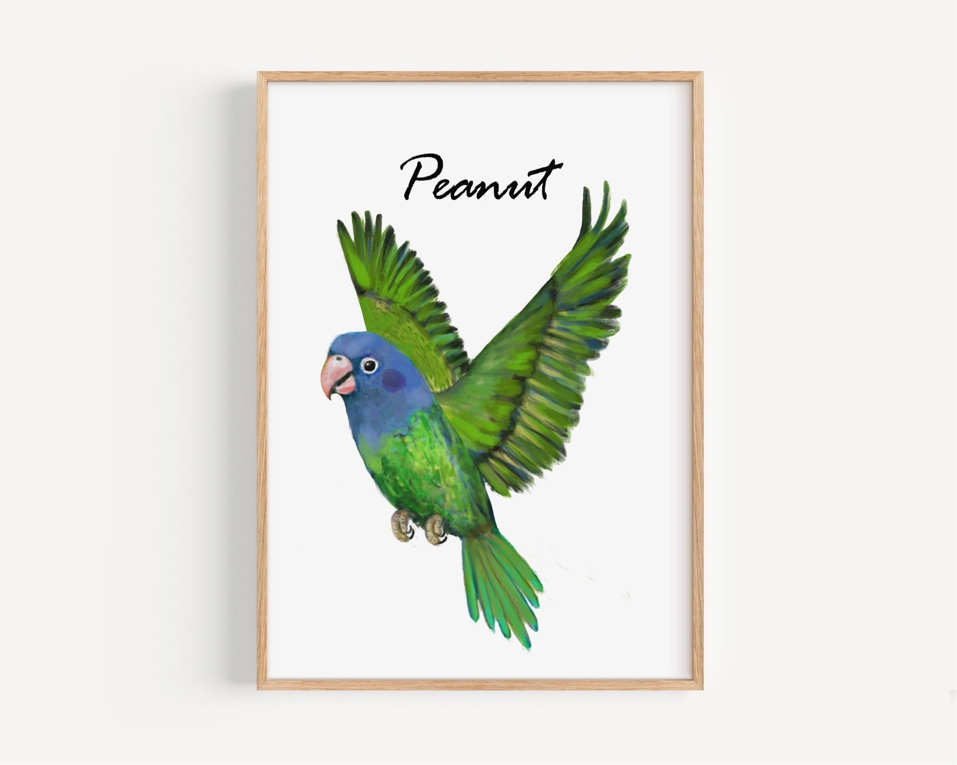 Personalized Blue - headed Parrot Wall Art Print – Colorful Flying Parrot Illustration for Bird Lovers - MerikaArt