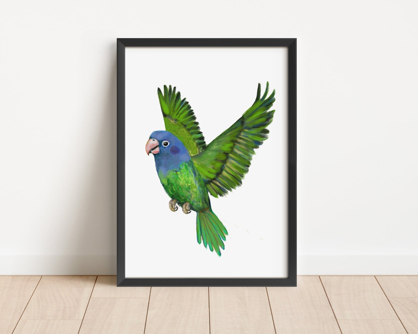 Personalized Blue - headed Parrot Wall Art Print – Colorful Flying Parrot Illustration for Bird Lovers - MerikaArt