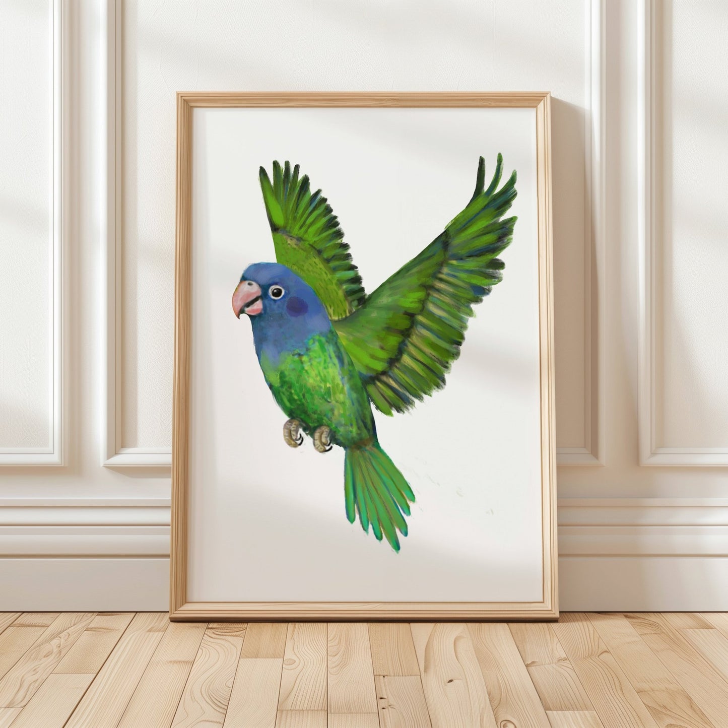 Personalized Blue - headed Parrot Wall Art Print – Colorful Flying Parrot Illustration for Bird Lovers - MerikaArt