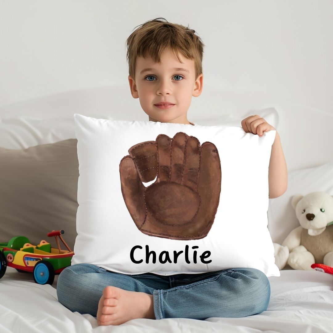 Personalized Brown Baseball Glove Kids Pillow - MerikaArt