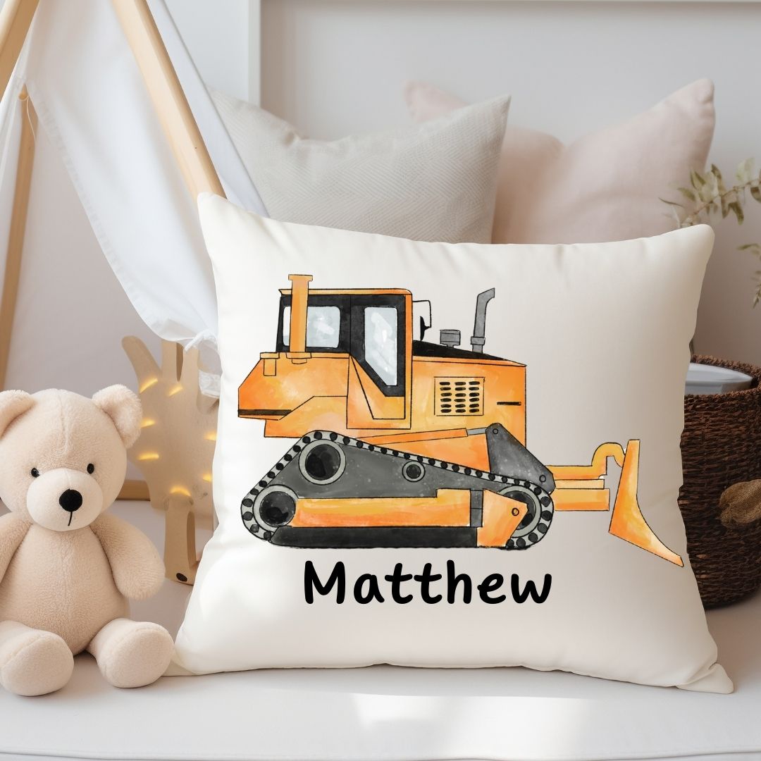 Personalized Bulldozer Kids Pillow - MerikaArt
