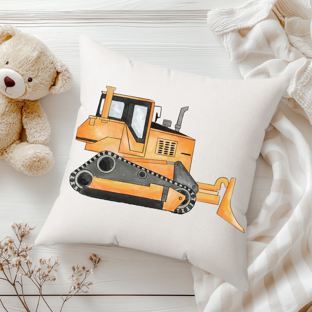 Personalized Bulldozer Kids Pillow - MerikaArt