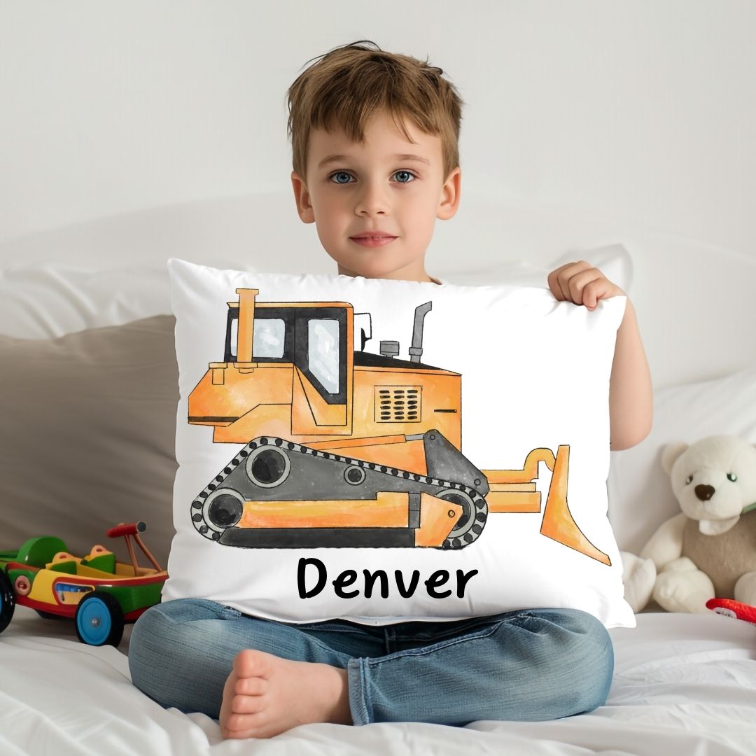 Personalized Bulldozer Kids Pillow - MerikaArt