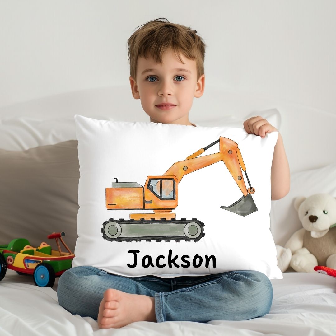 Personalized Excavator Kids Pillow - MerikaArt
