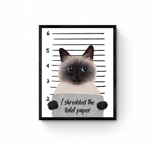 Personalized Himalayan Mug Shot Print, Cat in Prison Art, Bathroom Painting, Cat Shredded Toilet Paper Print, Cat Lover Gift, Funny Cat Gift - MerikaArt