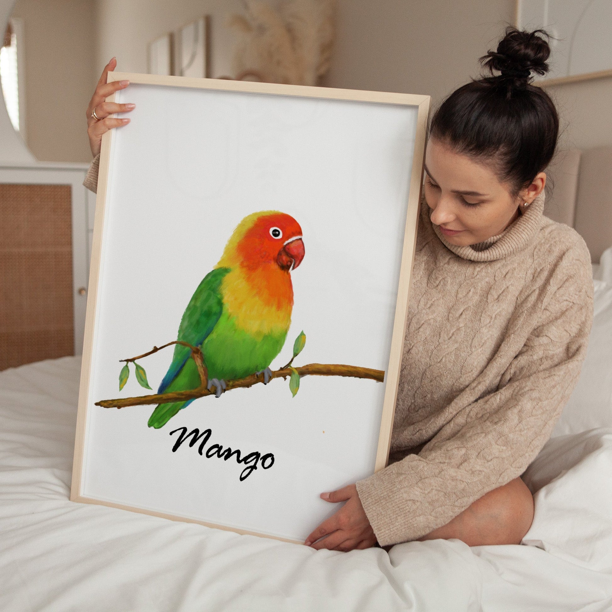 Personalized Lovebird Wall Art Print – Colorful Parrot Illustration for Pet Bird Lovers - MerikaArt