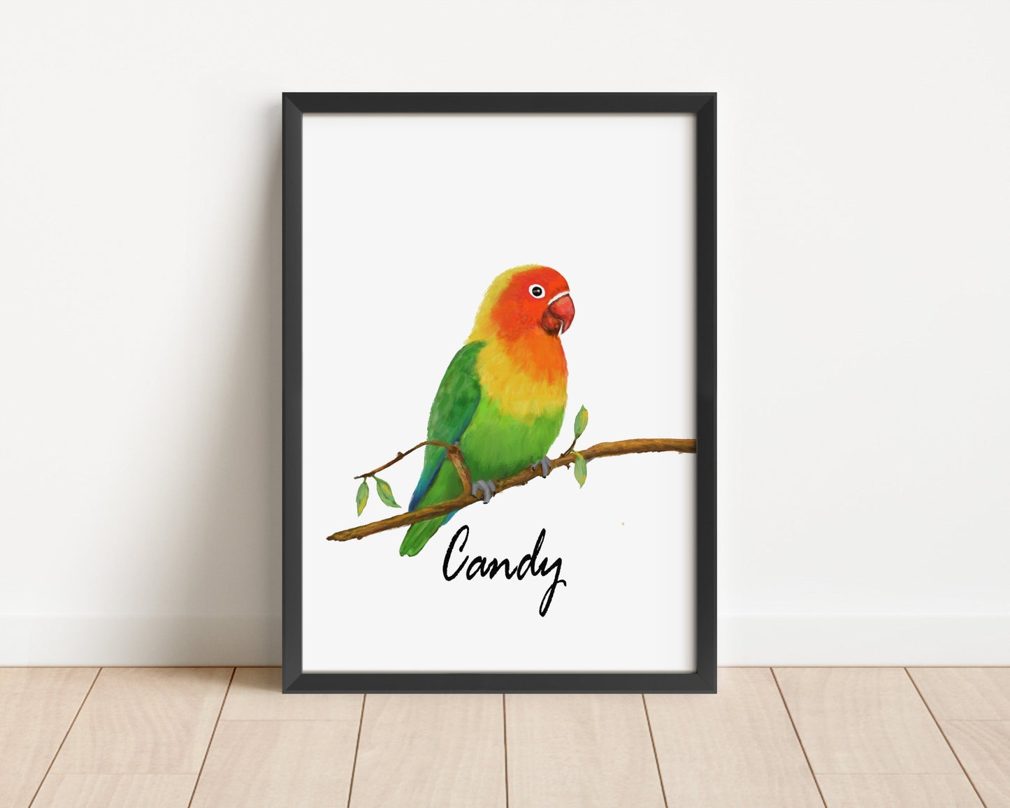 Personalized Lovebird Wall Art Print – Colorful Parrot Illustration for Pet Bird Lovers - MerikaArt