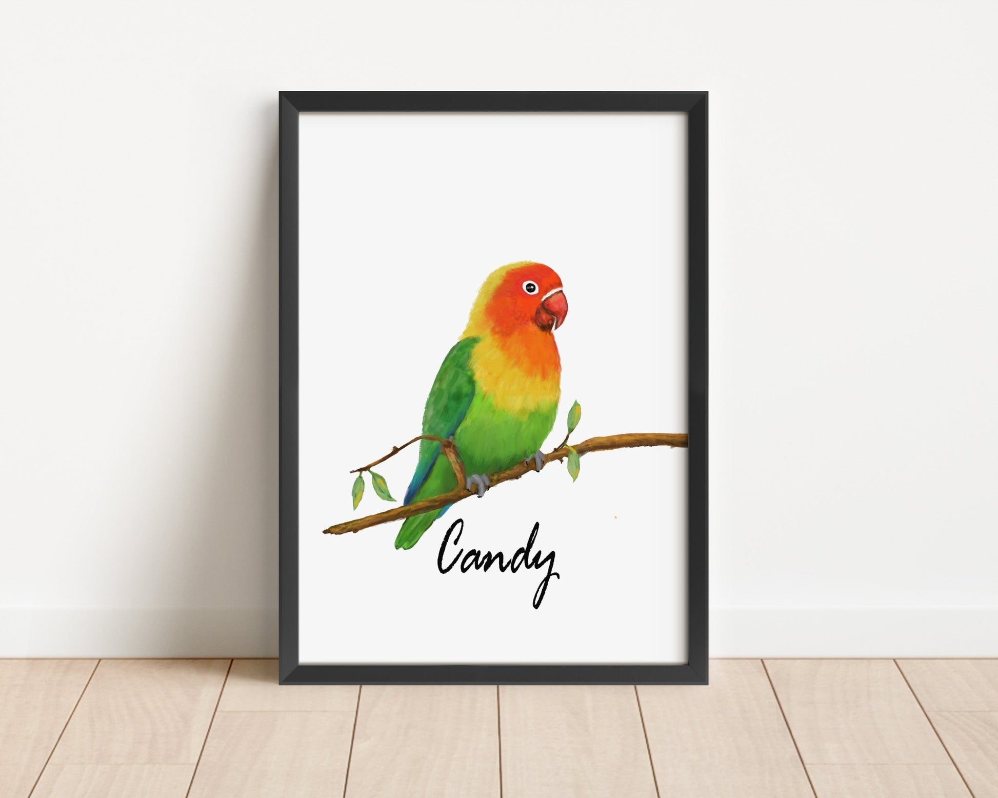 Personalized Lovebird Wall Art Print – Colorful Parrot Illustration for Pet Bird Lovers - MerikaArt