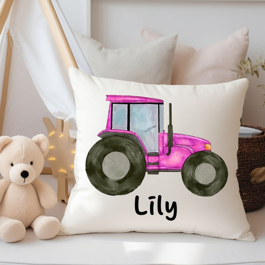 Personalized Pink Tractor Kids Pillow - MerikaArt