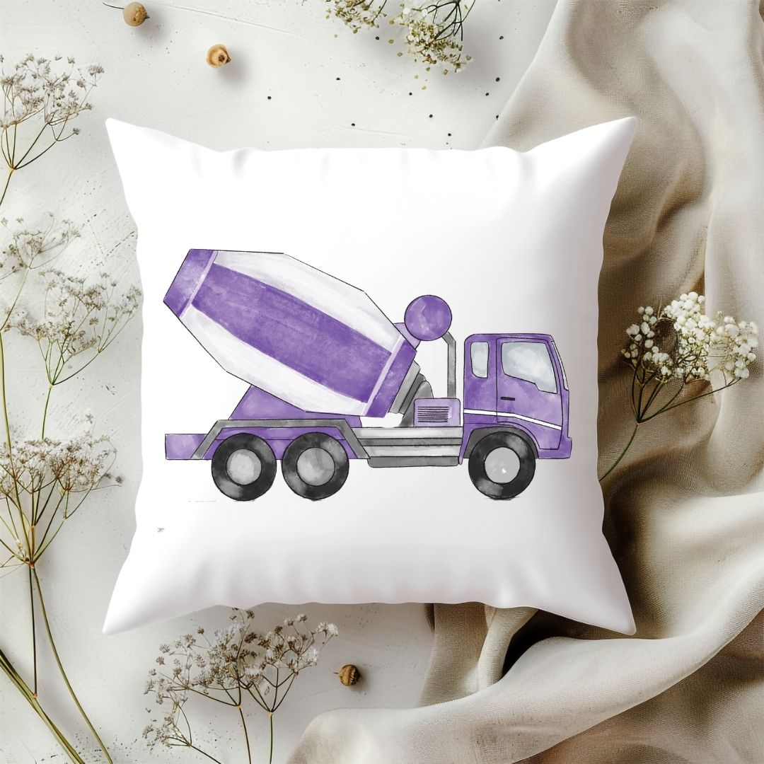 Personalized Purple Cement Mixer Kids Pillow - MerikaArt