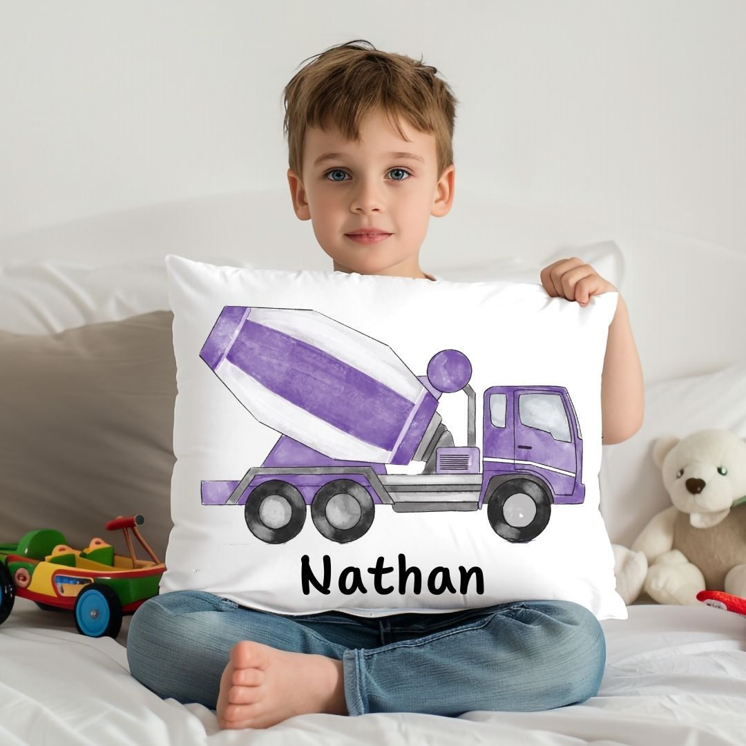 Personalized Purple Cement Mixer Kids Pillow - MerikaArt