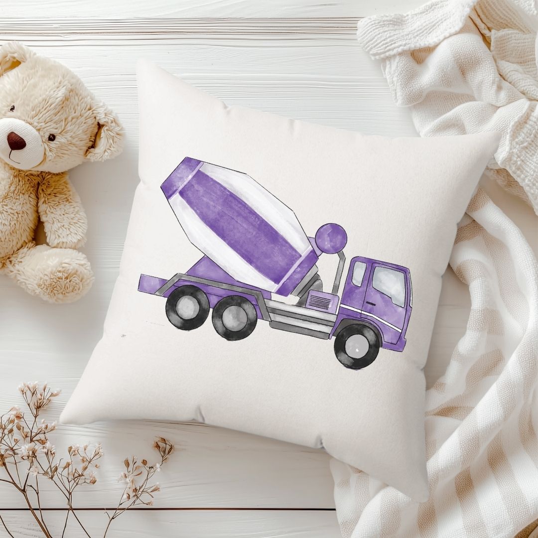 Personalized Purple Cement Mixer Kids Pillow - MerikaArt