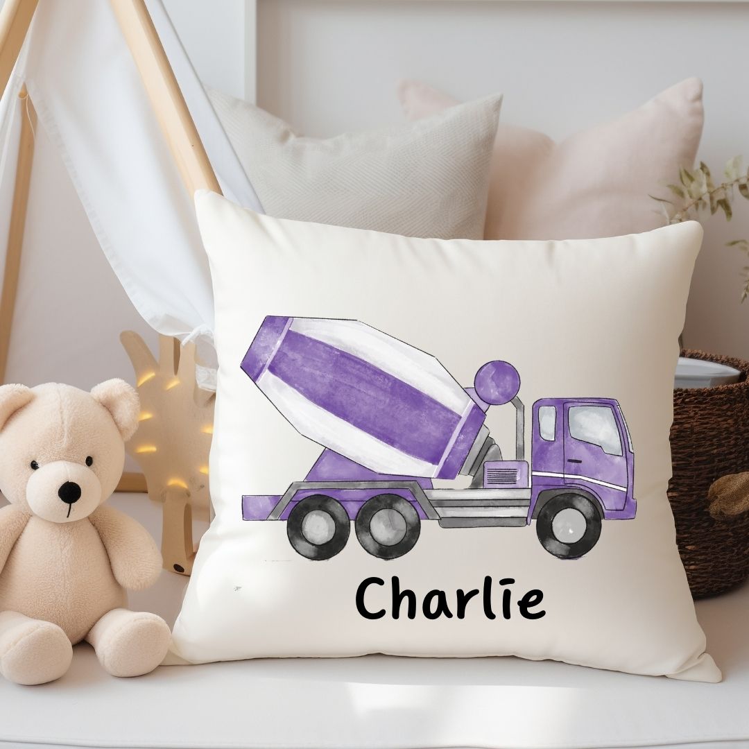 Personalized Purple Cement Mixer Kids Pillow - MerikaArt