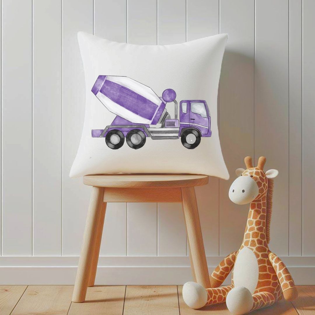 Personalized Purple Cement Mixer Kids Pillow - MerikaArt