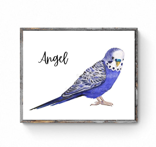 Personalized Purple Parakeet, Custom Budgie Art, Purple Budgerigar, Tropical Bird, Bird Lover Gift, Animal Wall Artwork, Bird Illustration - MerikaArt