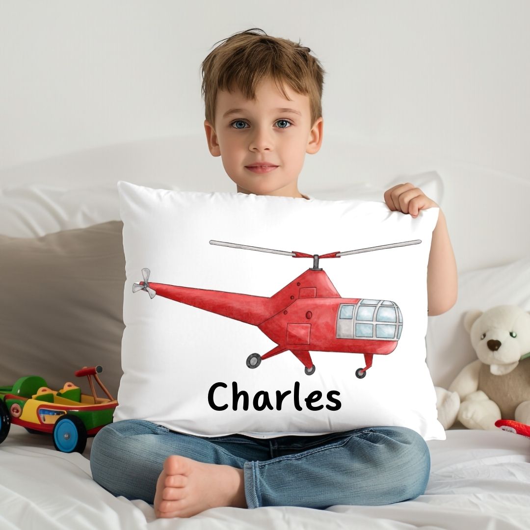 Personalized Red Helicopter Kids Pillow - MerikaArt