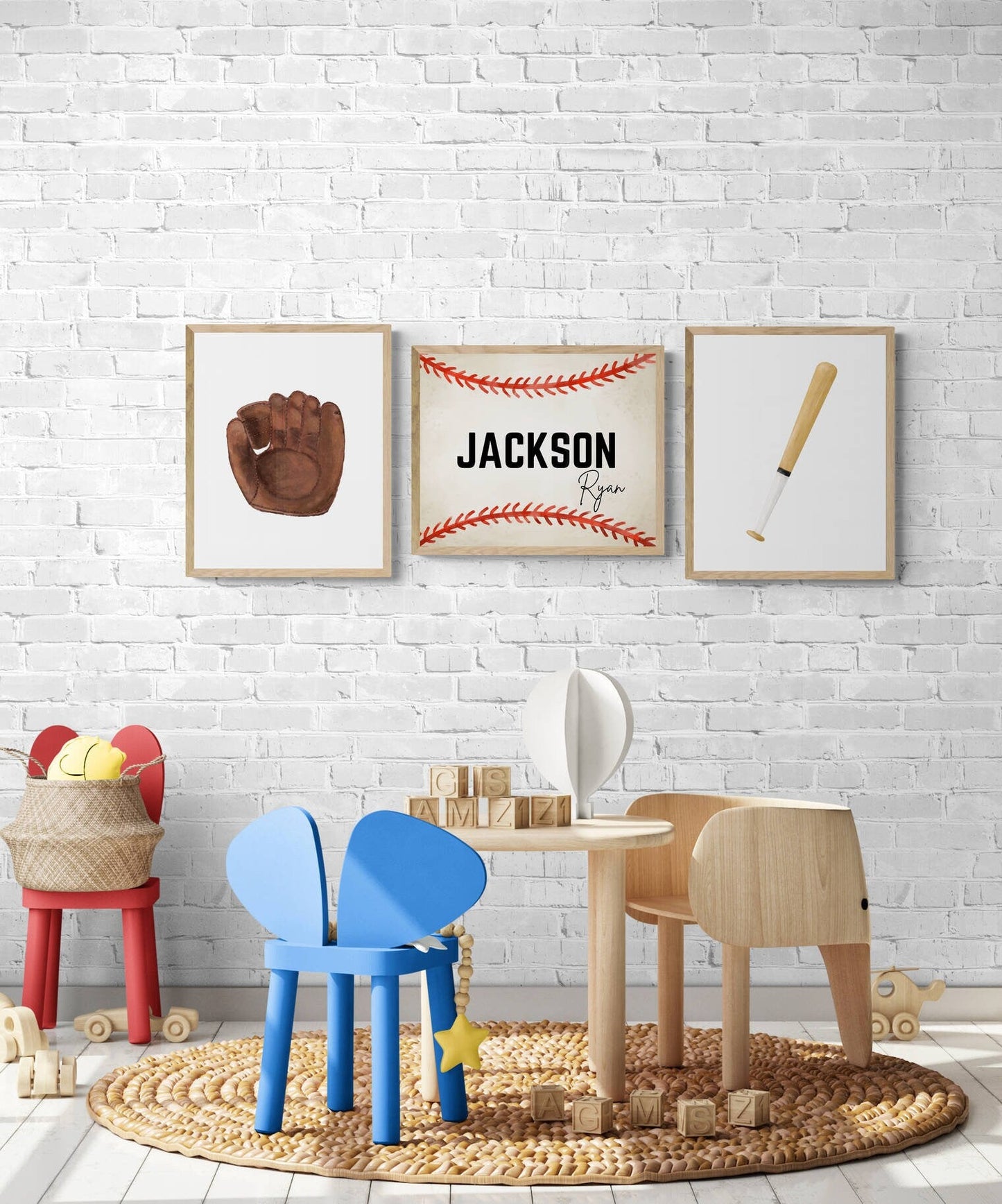 Personalized Set of 3 Baseball Prints, Sport Painting, Boys Room Wall Art, Girls Room Print, Toddler Art, Nursery Decor, Sports Lover Gift - MerikaArt