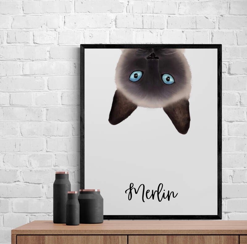 Personalized Siamese Cat Peeking Wall Art, Cute Cat Art Print, Siamese Kitten Painting, Cat Portrait, Cat Memorial, Cat Lover Gift - MerikaArt