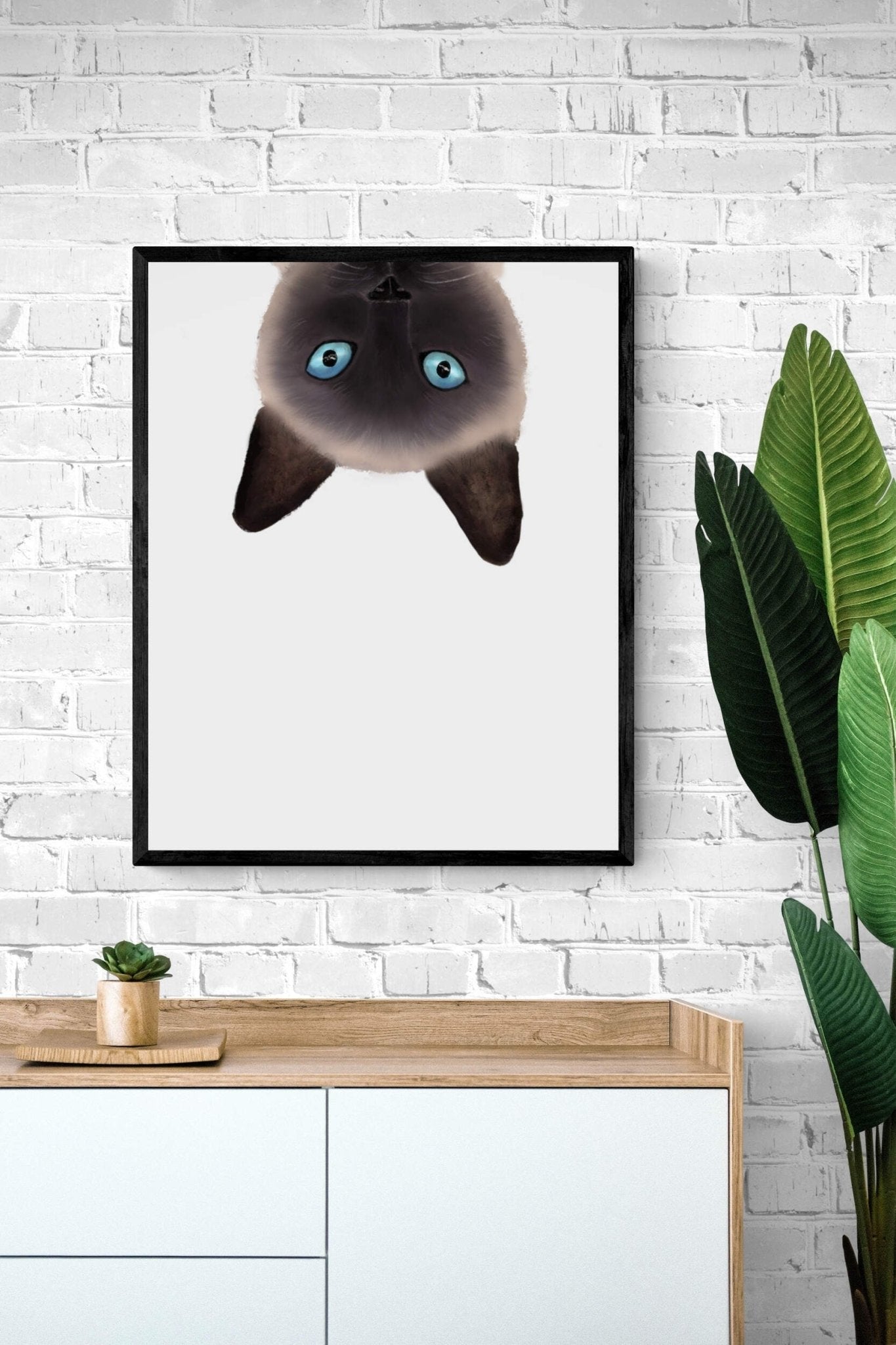 Personalized Siamese Cat Peeking Wall Art, Cute Cat Art Print, Siamese Kitten Painting, Cat Portrait, Cat Memorial, Cat Lover Gift - MerikaArt